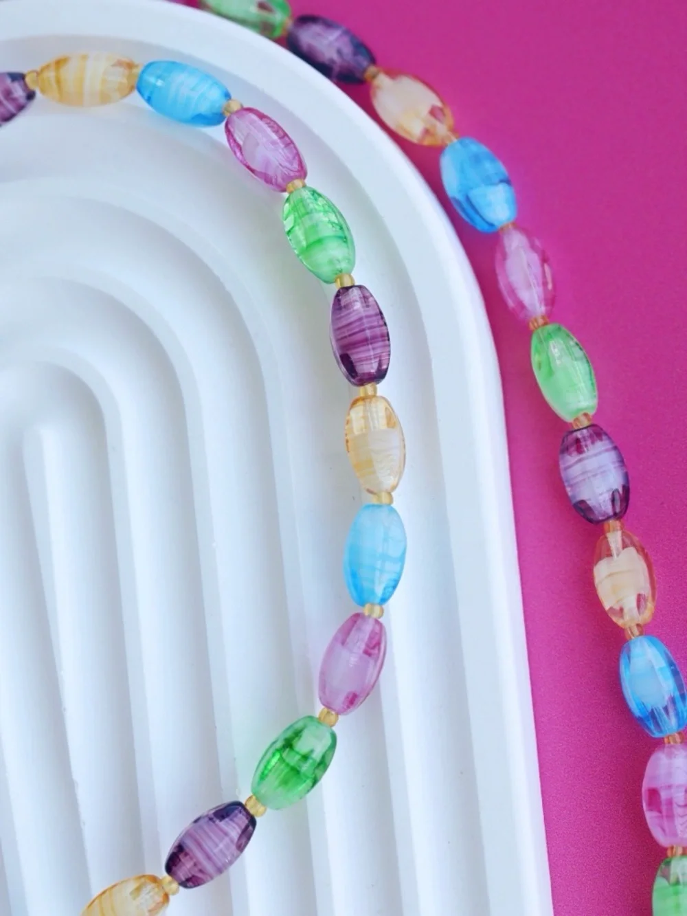90s Y2K Translucent Lampwork Rainbow Multicolor Glass Beaded Necklace EUC
